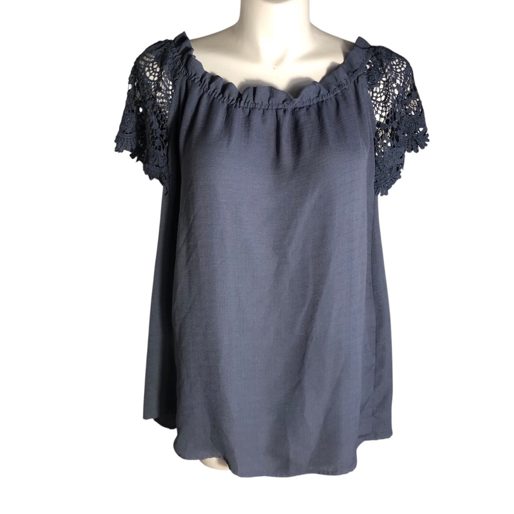 Chicsoul crochet sleeve blue boho plus size top Sz 3XL